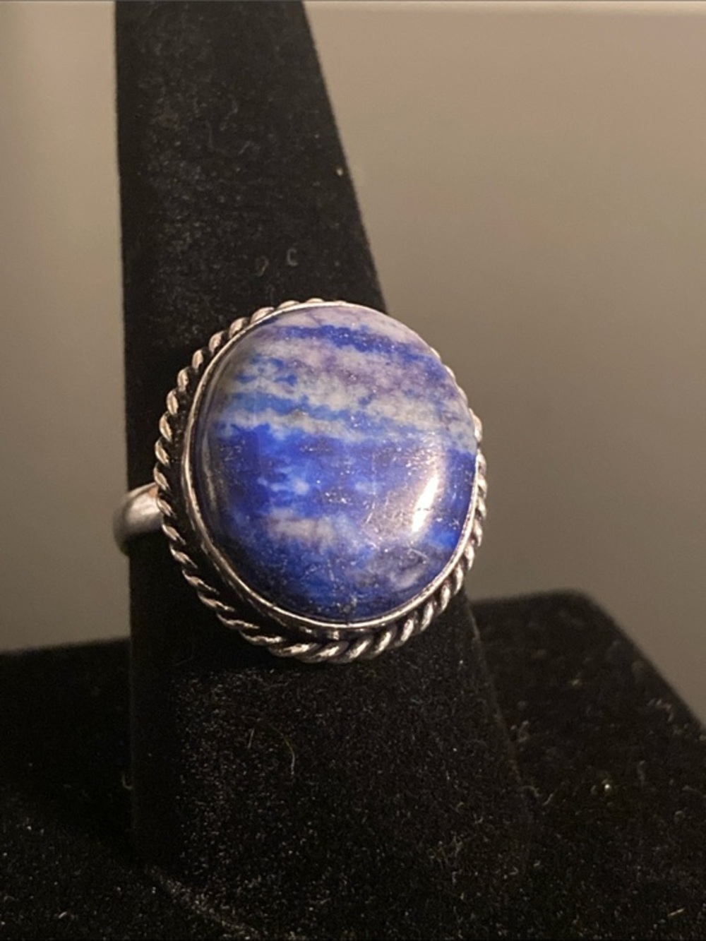 Sterling Silver Lapis Lazuli Statement Ring - Deep Blue size 9